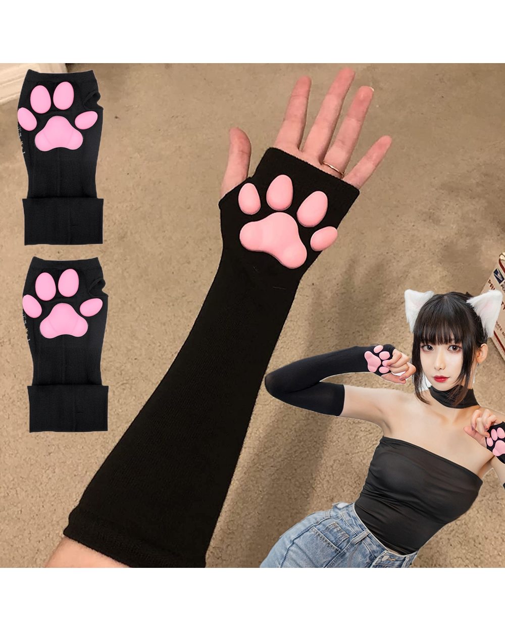 3D Cat Pad Paw Sleeves Sun Protection Cute Kitten Cat Paw Sexy Lolita Cosplay Arm Sleeves Cat Meat Cushion Gloves Sun S front-0
