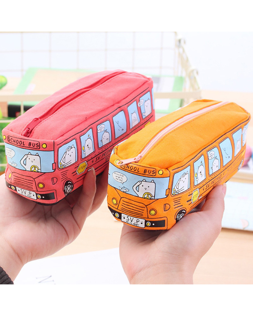 1Pcs Creative Large Capacity Canvas Bus Pencil Case School Supplies Pencil Bags Girl Boys Stationery Pen Bag Kawaii St front-4