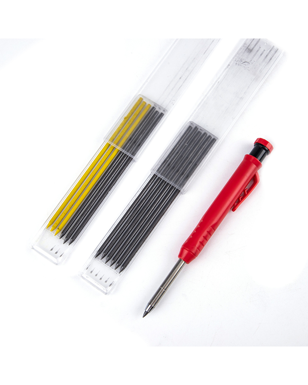 Solid Carpenter Pencil Set With 7 Refill Set Leads Built-In Sharpener Deep Hole Mechanical Marker Marking Pen Tool Mark front-1