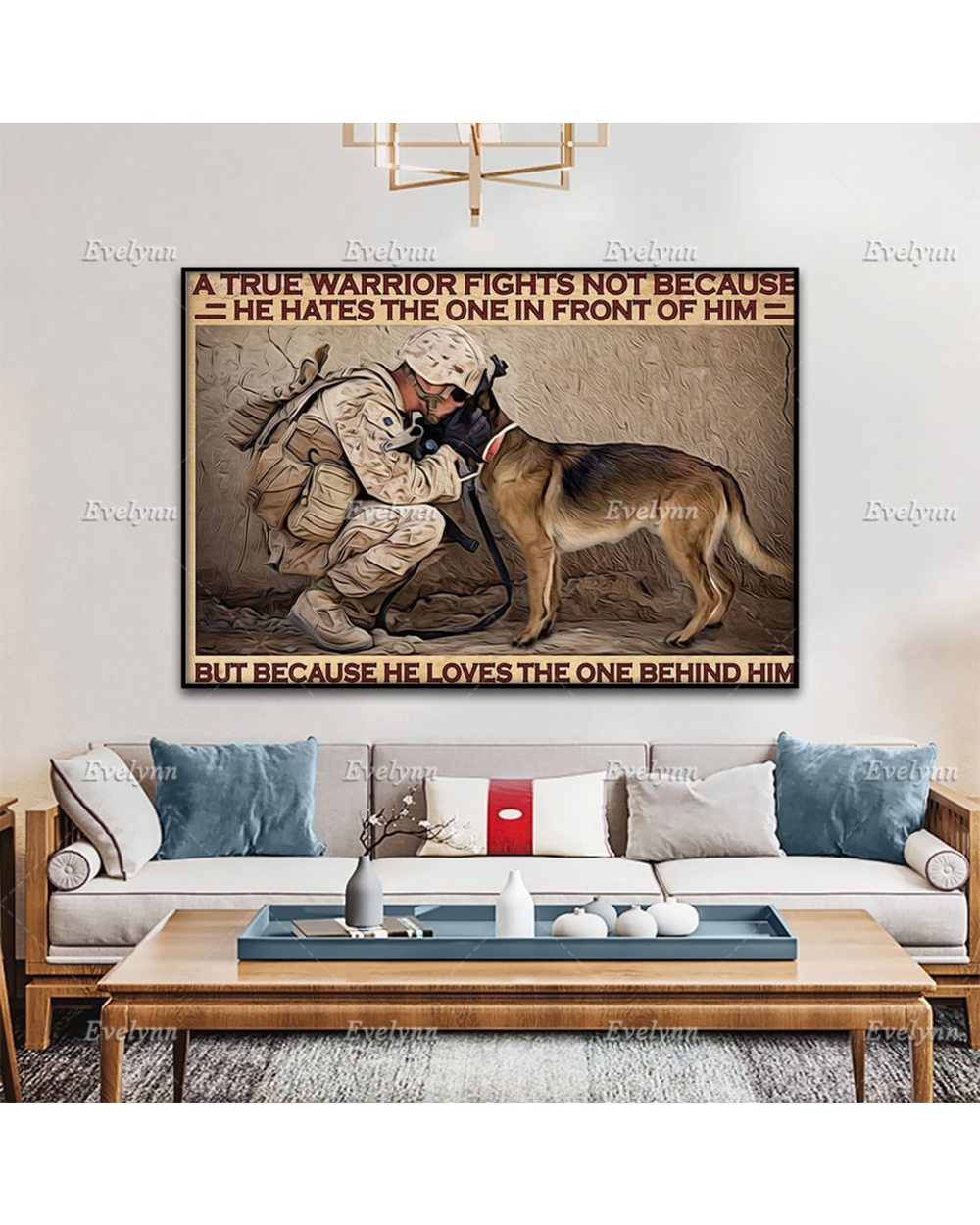 Veteran's Day Soldier Army Military And German Shepherd Dog Poster A True Warrior Print Home Decor Canvas Floating Frame front-2