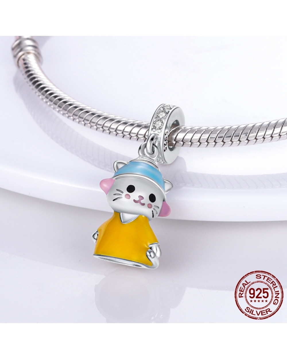 Ragdoll Moon Cat Dangle Charm Silver 925 Cat with Star Beads fit Original Bracelet Animal Pendant Jewellery front-2