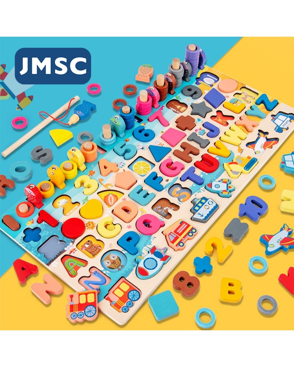 Baby Wooden Montessori Educational Toys Kids Early Learning Shape Color Math Matching Log Board Fishing Puzzle Count front-0