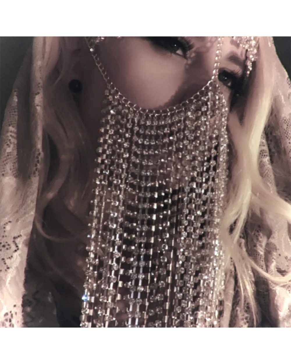 Rhinestone Tassel Mask Chain front-3