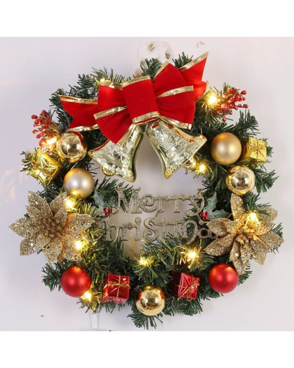 Merry Christmas Decorations For Home LED Glowing Garland Ornaments New Year Artificial Door Decor Hanging Wreath front-0