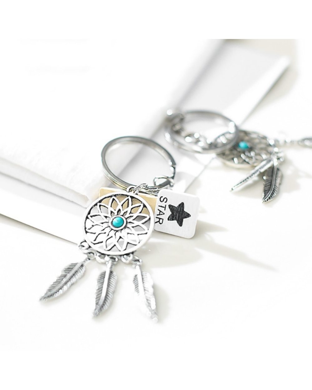 Small Handmade Feather Dreamcatcher Keyring Keychain Decor Car Bag Home Hanging Decoration Pendant New Year front-5