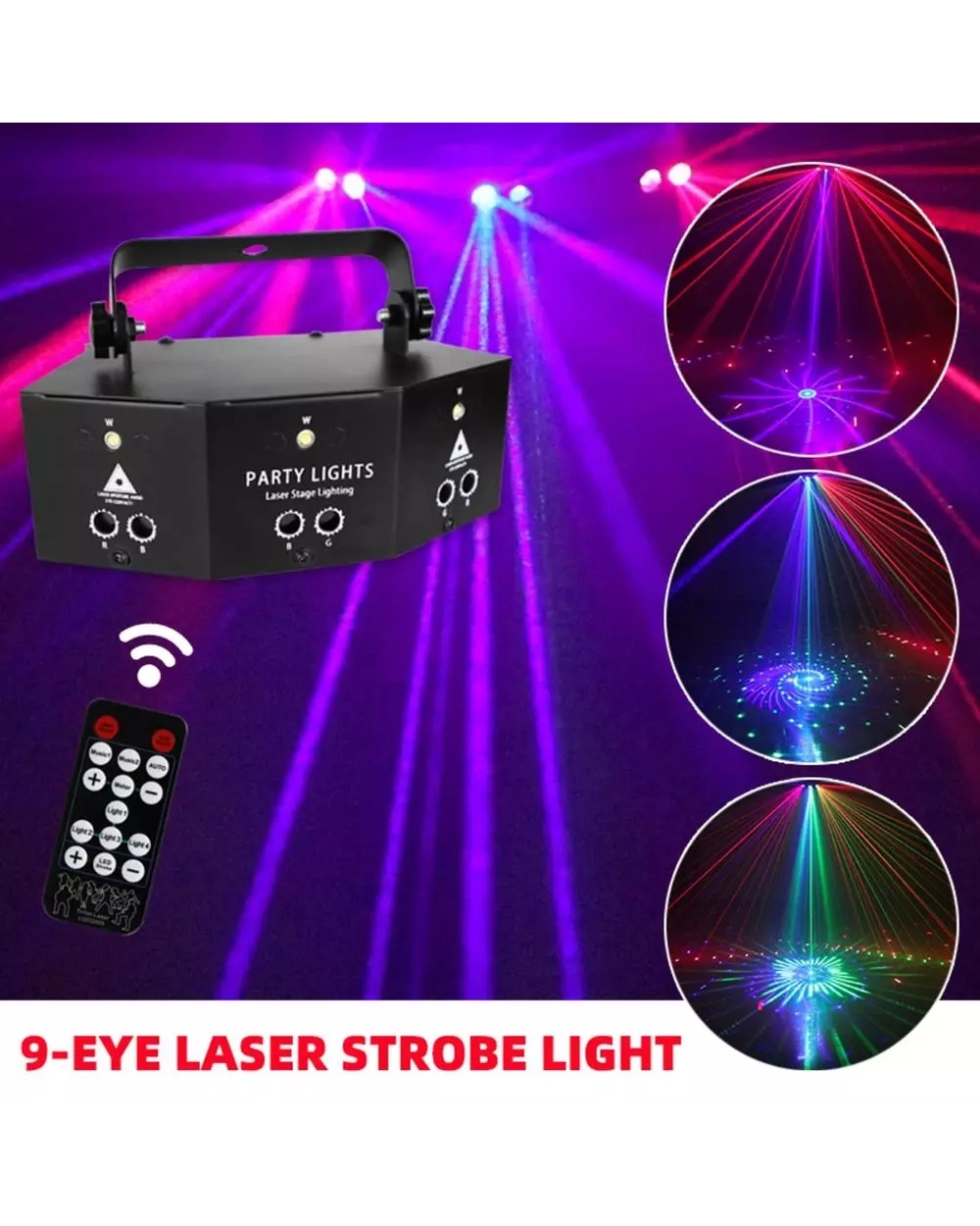 9-Eye Rgb Disco Stage Lamp Dmx Remote Control Strobe Light Dj Led Laser Light Halloween Christmas Bar Party Projetor Ho front-0