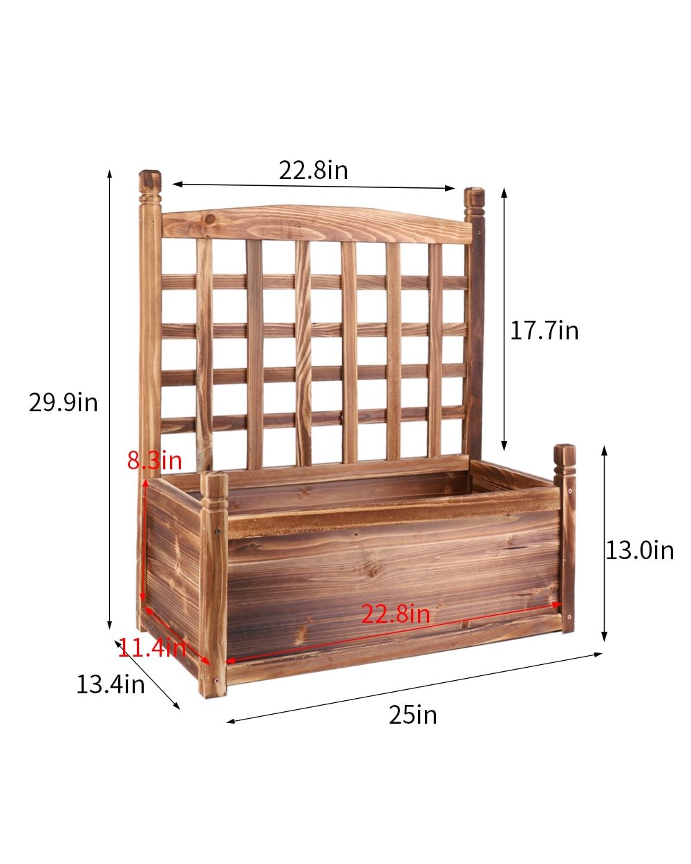 Large Wood Planter Free Standing Plant Raised Bed with Trellis for