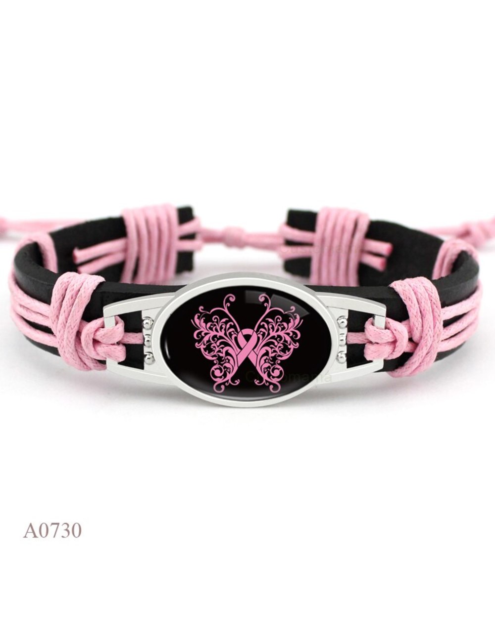 Cancer Ribbon Bracelet Leather Charm Bracelets for Women Jewelry front-2