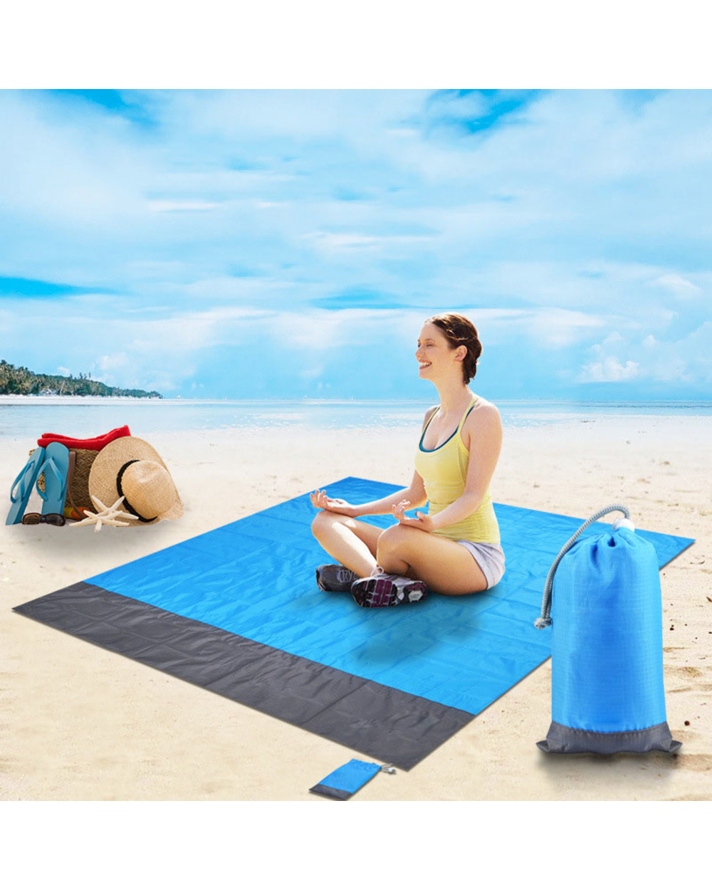 200X210cm Waterproof Beach Mat Folding Camping Pocket Blanket Outdoor Portable Travel Picnic Tent Beach Mat front-5