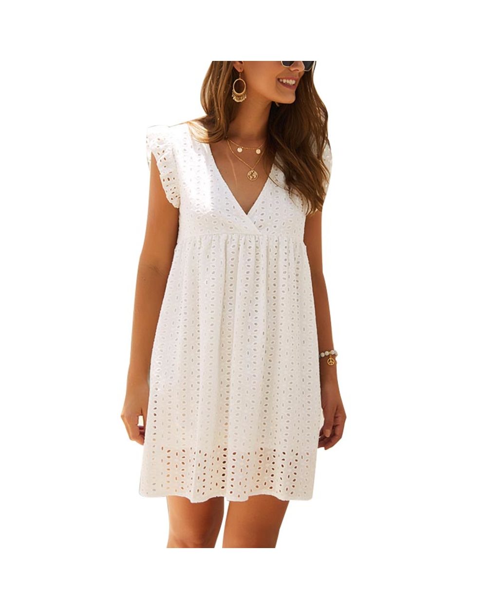 SUMMER V-NECK COTTON SHORT SKIRT SOLID COLOR DRESS CALIFORNIA ROMPER front-6