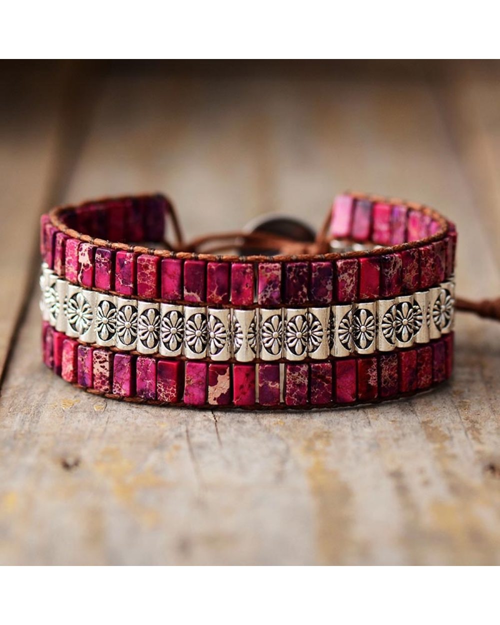 Handmade Wrap Bracelet Turquoises Antique Metal Beads Weaving Statement Wristband Bracelet WCS front-3
