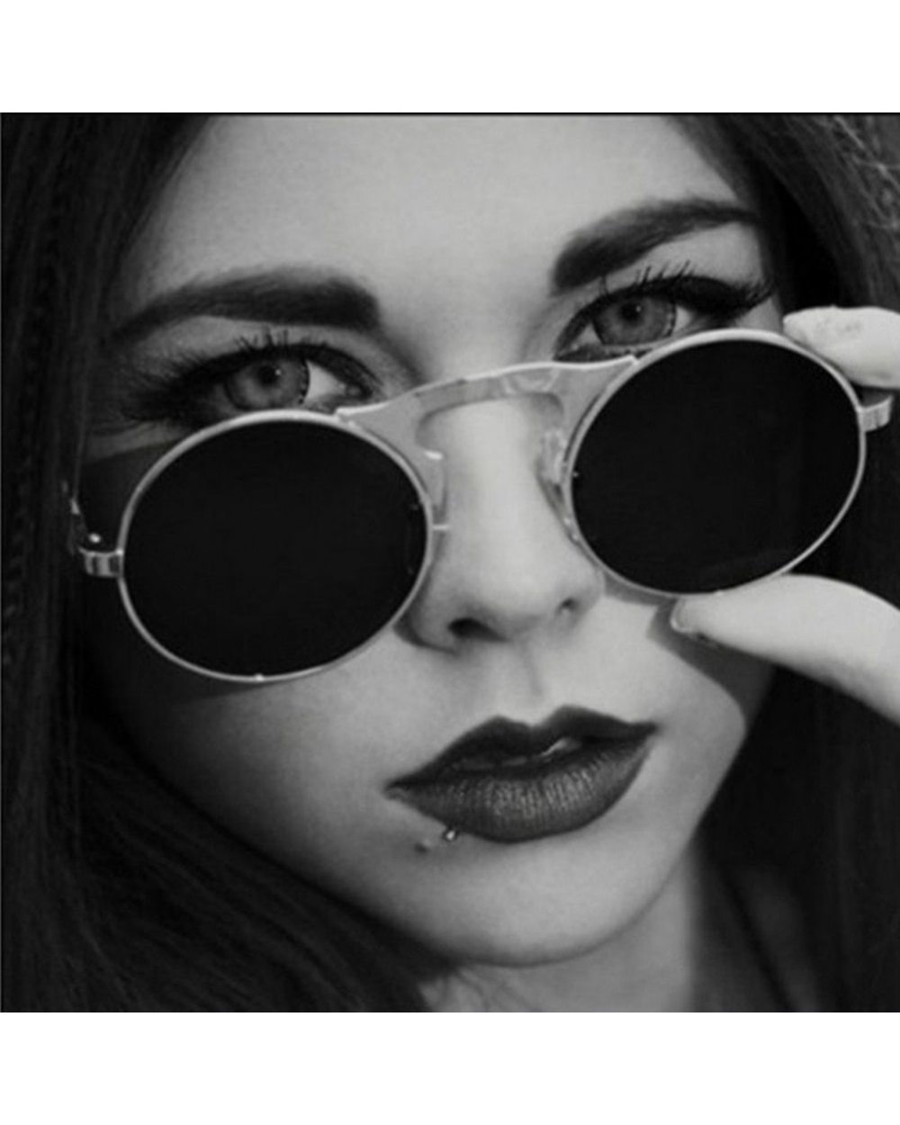 Retro Flip Round Sunglasses Men Women Metal Steampunk Style Sun Glasses Male Female Double Circular Clear Lens Eyeglass front-4