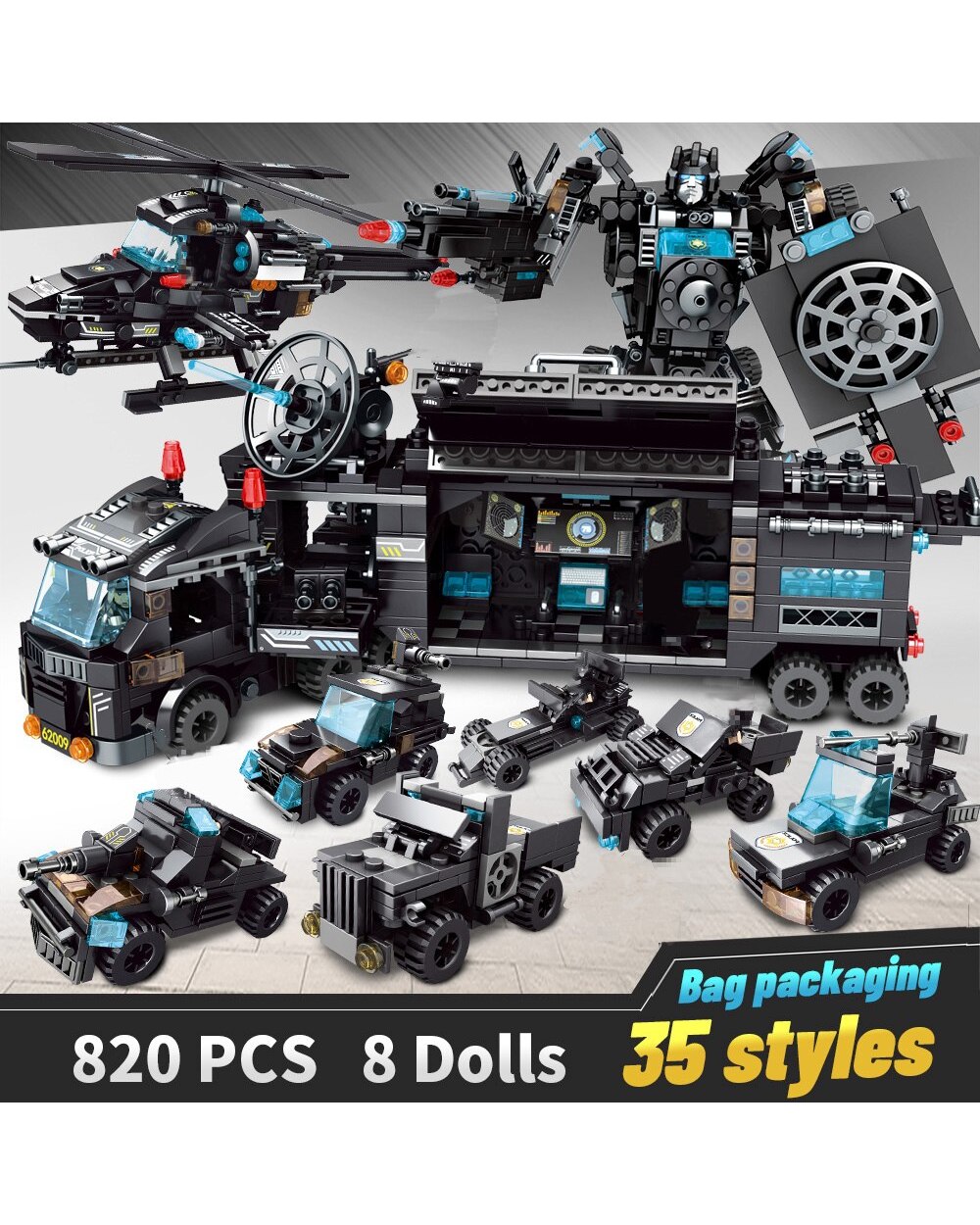 City Police Station Car Headquarters Building Blocks Truck SWAT figure WW2 Military Bricks Toys for Children Kids front-0