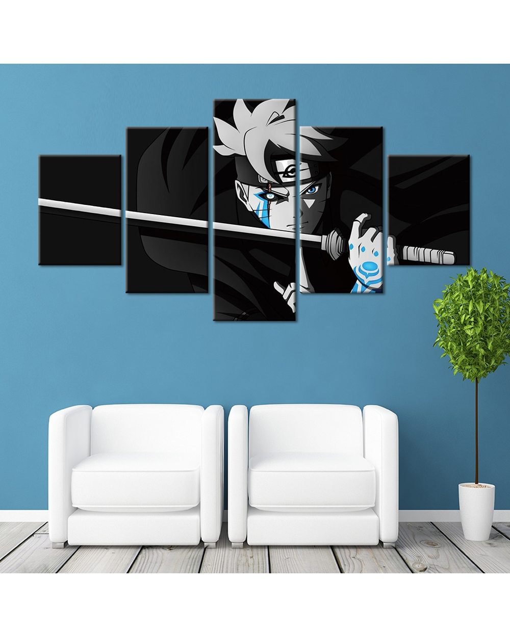 Anime Figure holding Sword Anime 5 Panel Canvas Art Wall Decor front-1