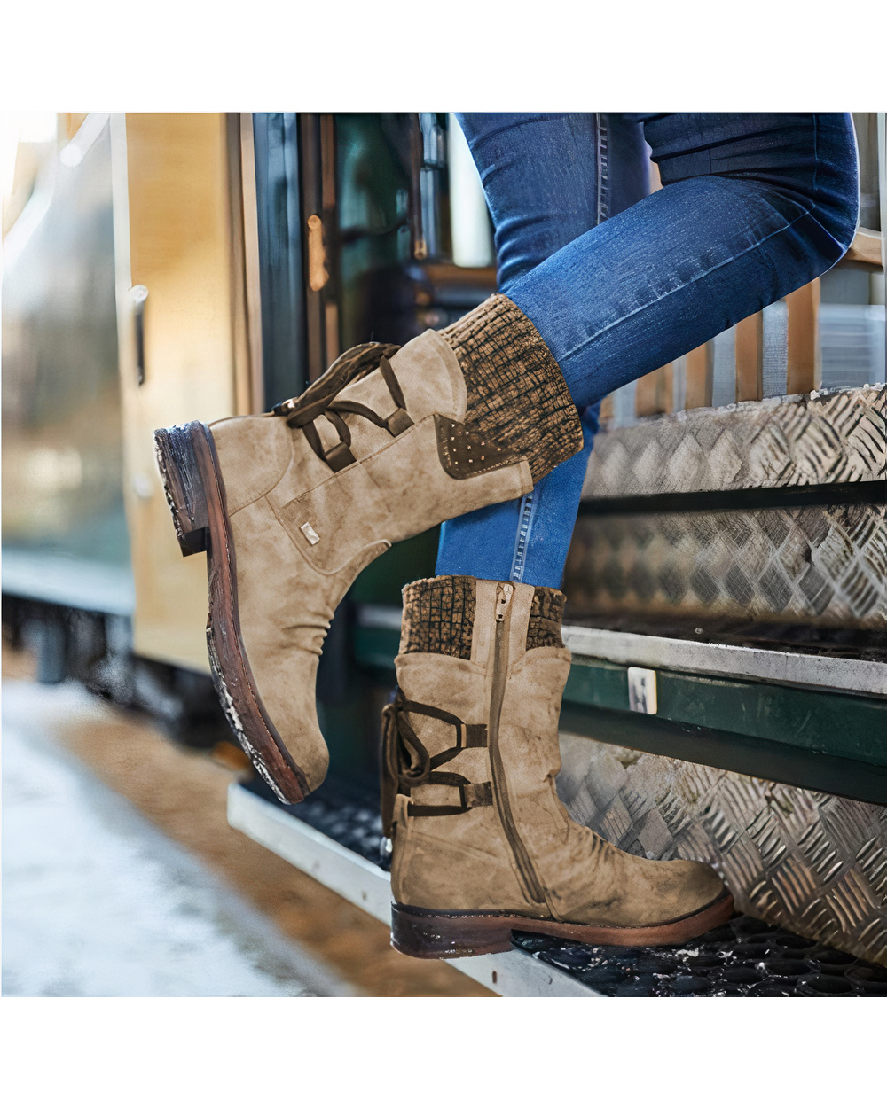 Women Winter Mid-Calf Boots Flock Winter Shoes Ladies Fashion Snow Boots Shoes Thigh High Suede Warm Botas VG06 front-0