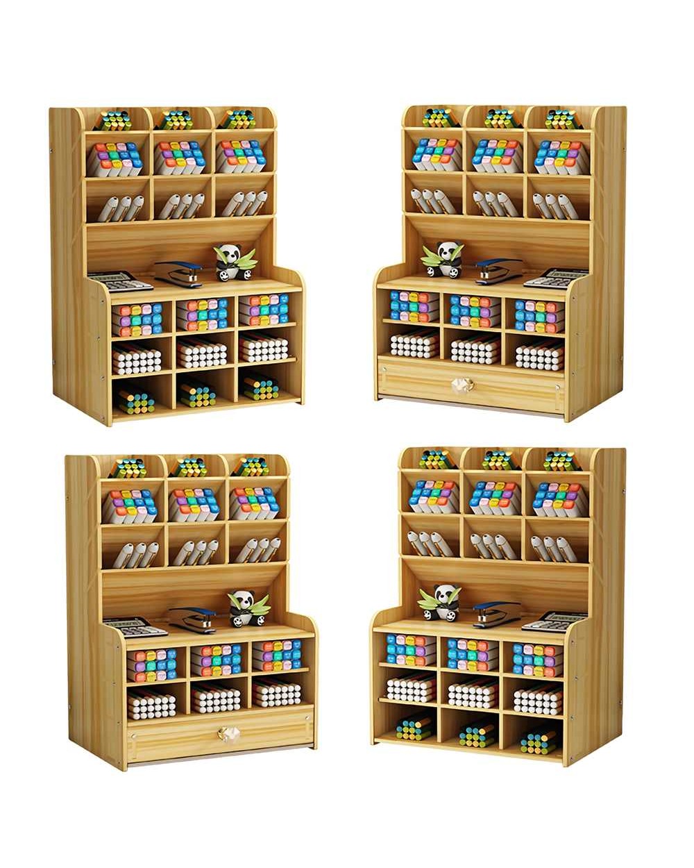2021 Creative Multi-Function Wooden Desktop Pen Holder Office School Stationery Storage Stand Case Desk Pen Pencil Orga front-3