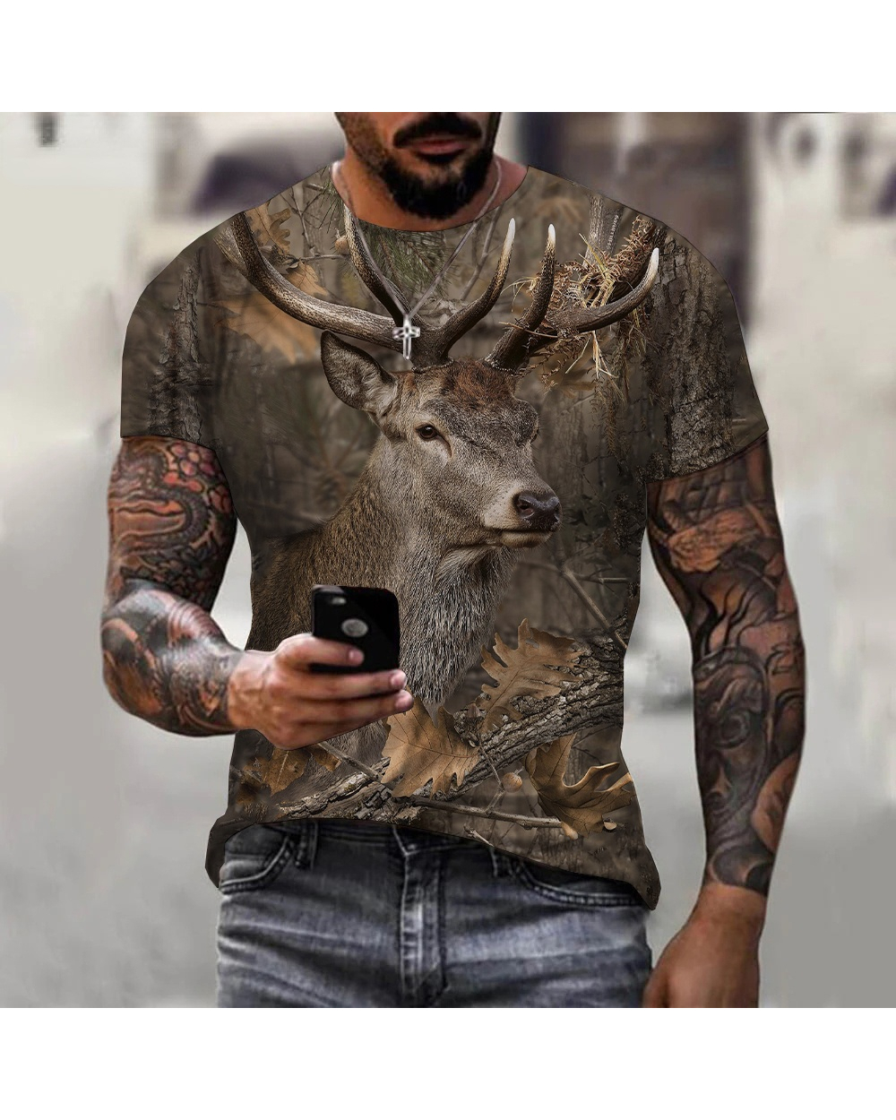 Hunting Animal T Shirts Mens Womens Printed Short Sleeves Street Casual Oversized Clothing front-0