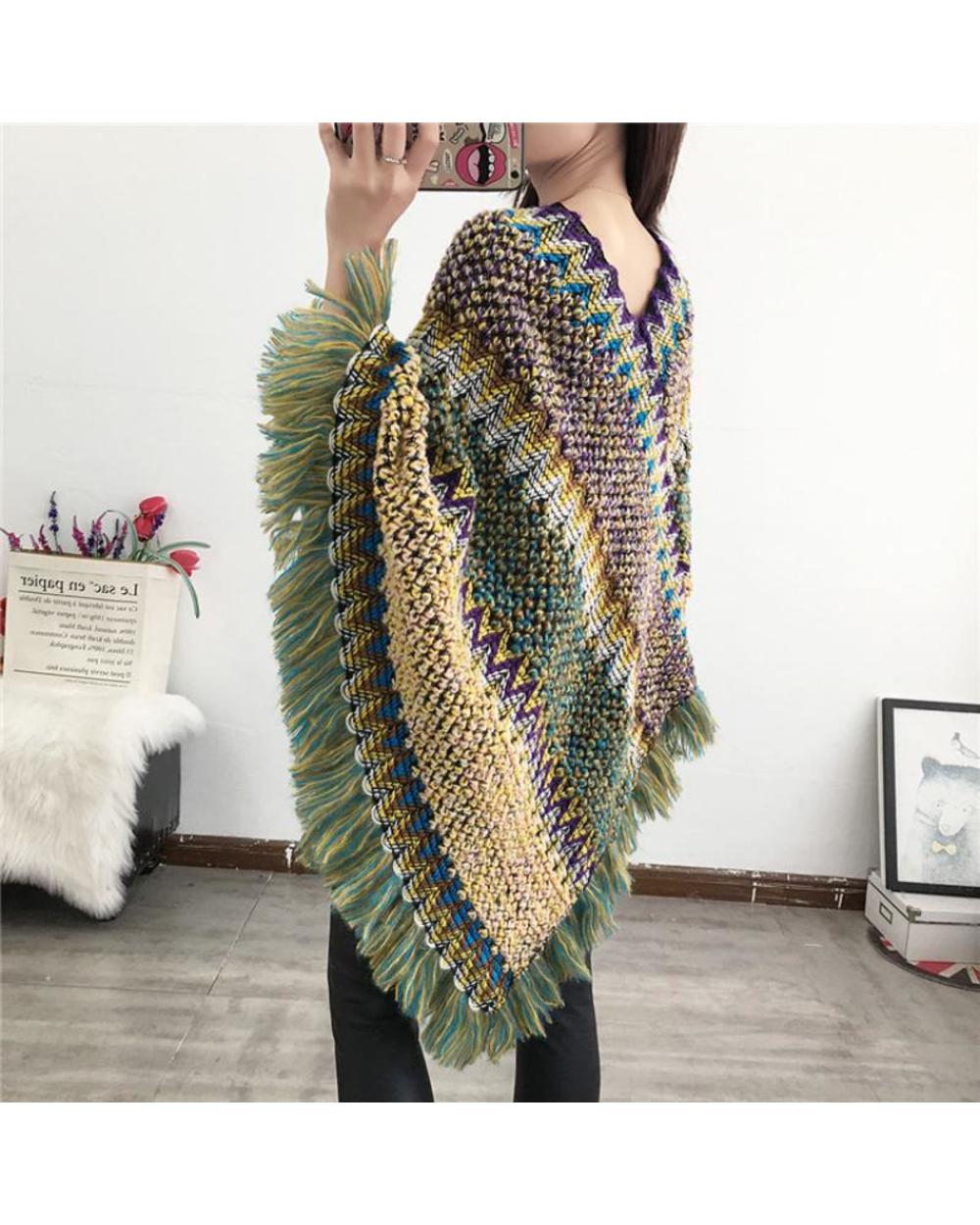 Poncho Capes Autumn Female Fashion Bohemian Poncho Cloak Tassel Winter Clothing VG06 front-1