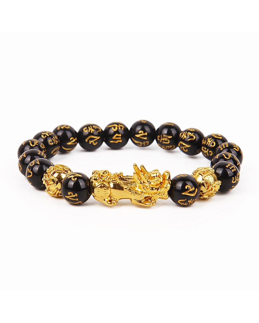 Bluestar Feng Shui Stone Bracelet Men Women Unisex Beads Wristband Gold Black Pixiu Wealth And Good Luck Women Bracelet front-4