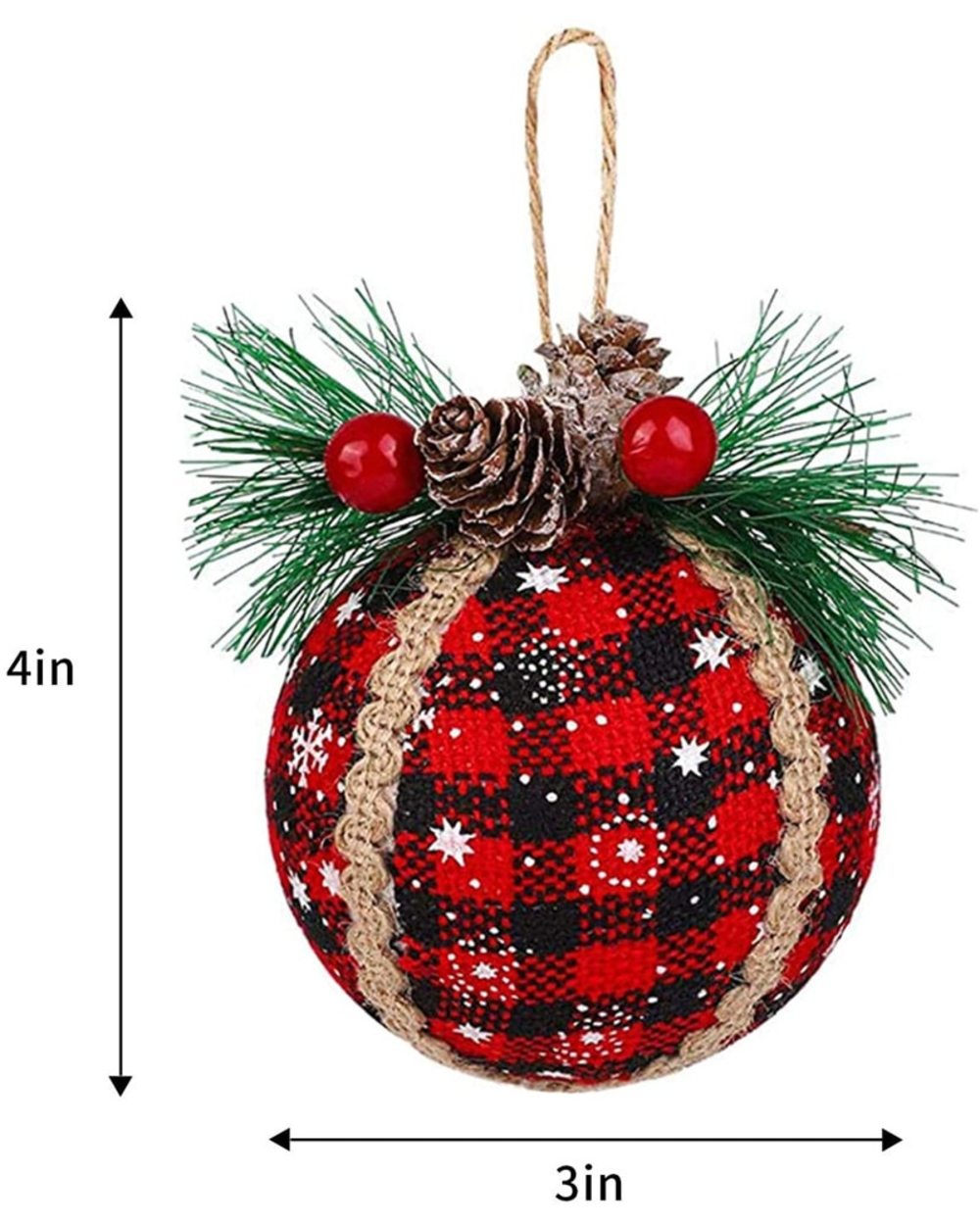 3pcs Christmas Red Plaid Painted Balls Xmas Tree Ornaments Gift Tartan front-5