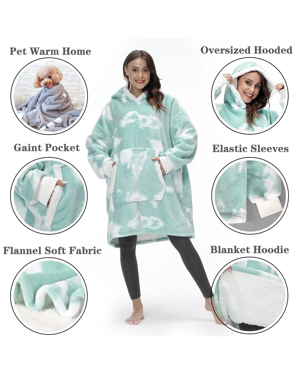 Blanket Hoodie Women Sherpa Fleece Sweatshirt Winter Pizza Oversized Hoodie Avocado Wearable Blanket with Sleeve front-4