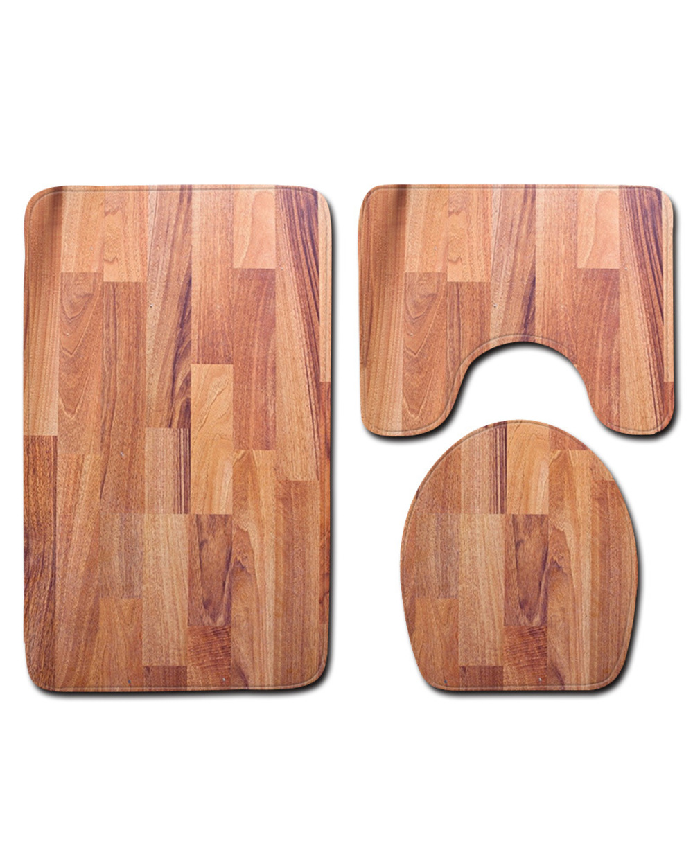 Zeegle 3Pcs Carpet For Bathroom Wood Printed Bath Mat 3Pcs Mats For Toilet Absorbent Bath Rugs Toilet Lid Cover Doormats front-5