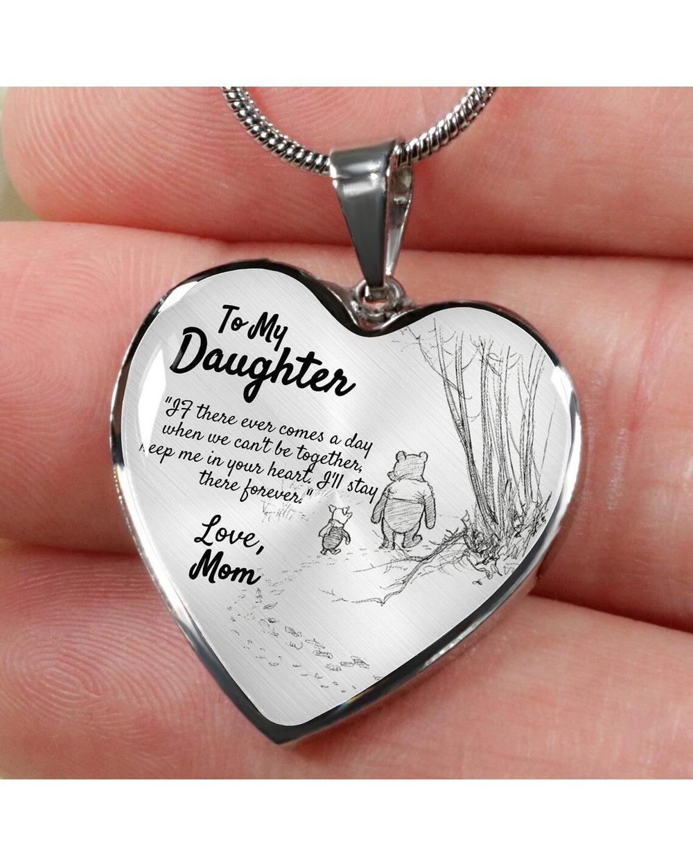 To My Daughter Heart Necklace Bear Necklace Gifts for Daughter From Love Mom Dad Birthday Gift front-0