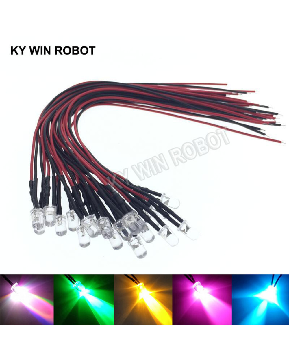 10Pcs 3Mm Led 5-12V 20Cm Pre-Wired White Red Green Blue Yellow Uv Rgb Diode Lamp Decoration Light Emitting Diodes Pre-S front-1