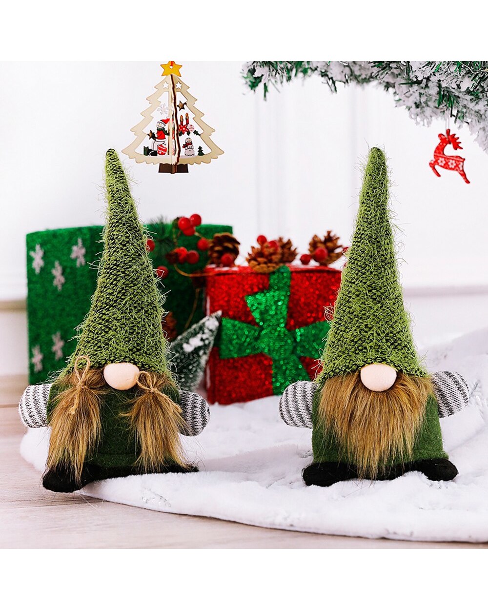 1Set 35cm Christmas Green Faceless Doll Boy Girl Plush Dwarf Knitted Easter Decor Kids Gift Xmas Pendant Table Noel front-1