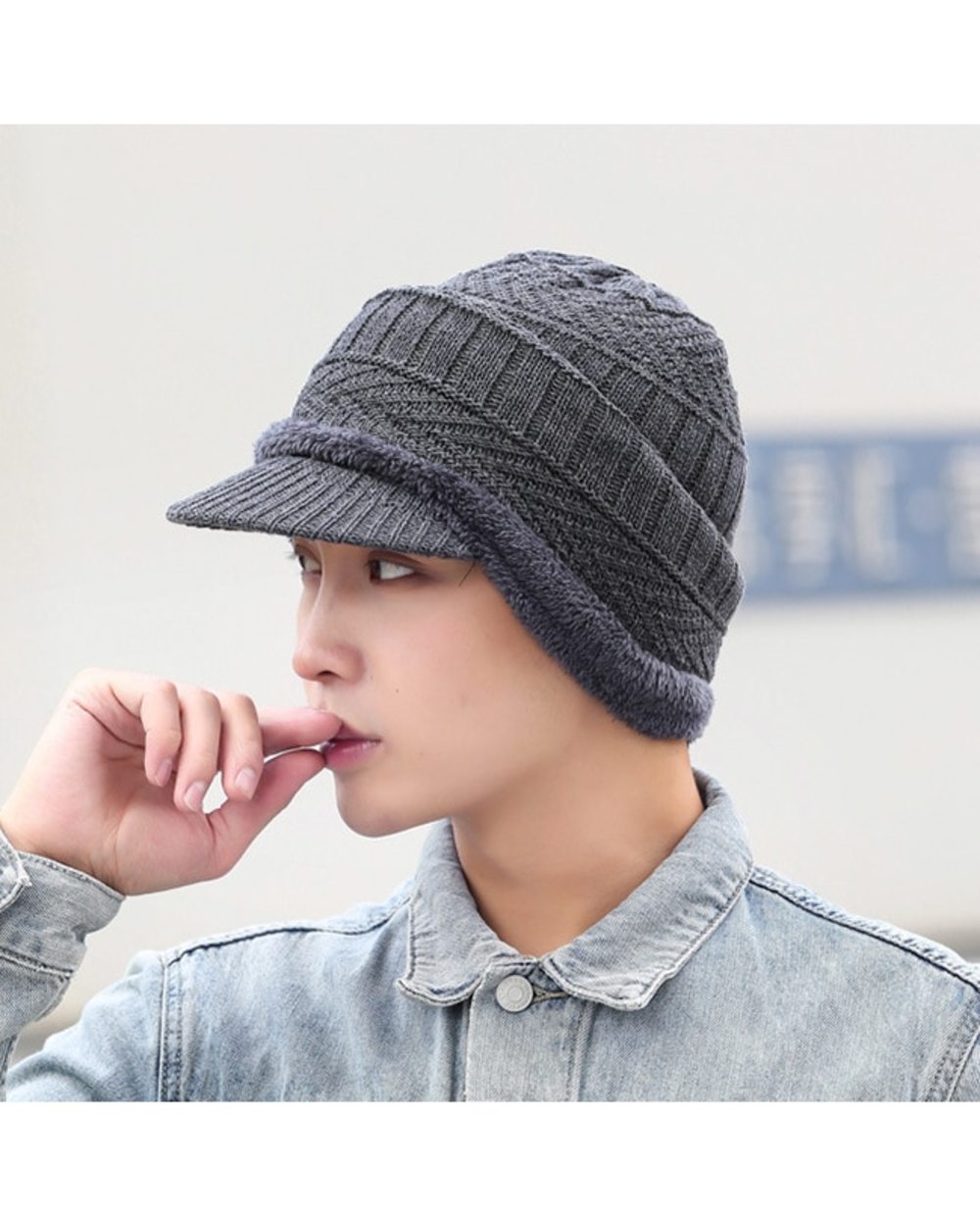 Winter Knitted Beanie Caps Outdoor Ski Full Face Hats Fur Lined Warm Brim Hats Men Skullies Ear Warm Balaclava Scarf Zi front-4