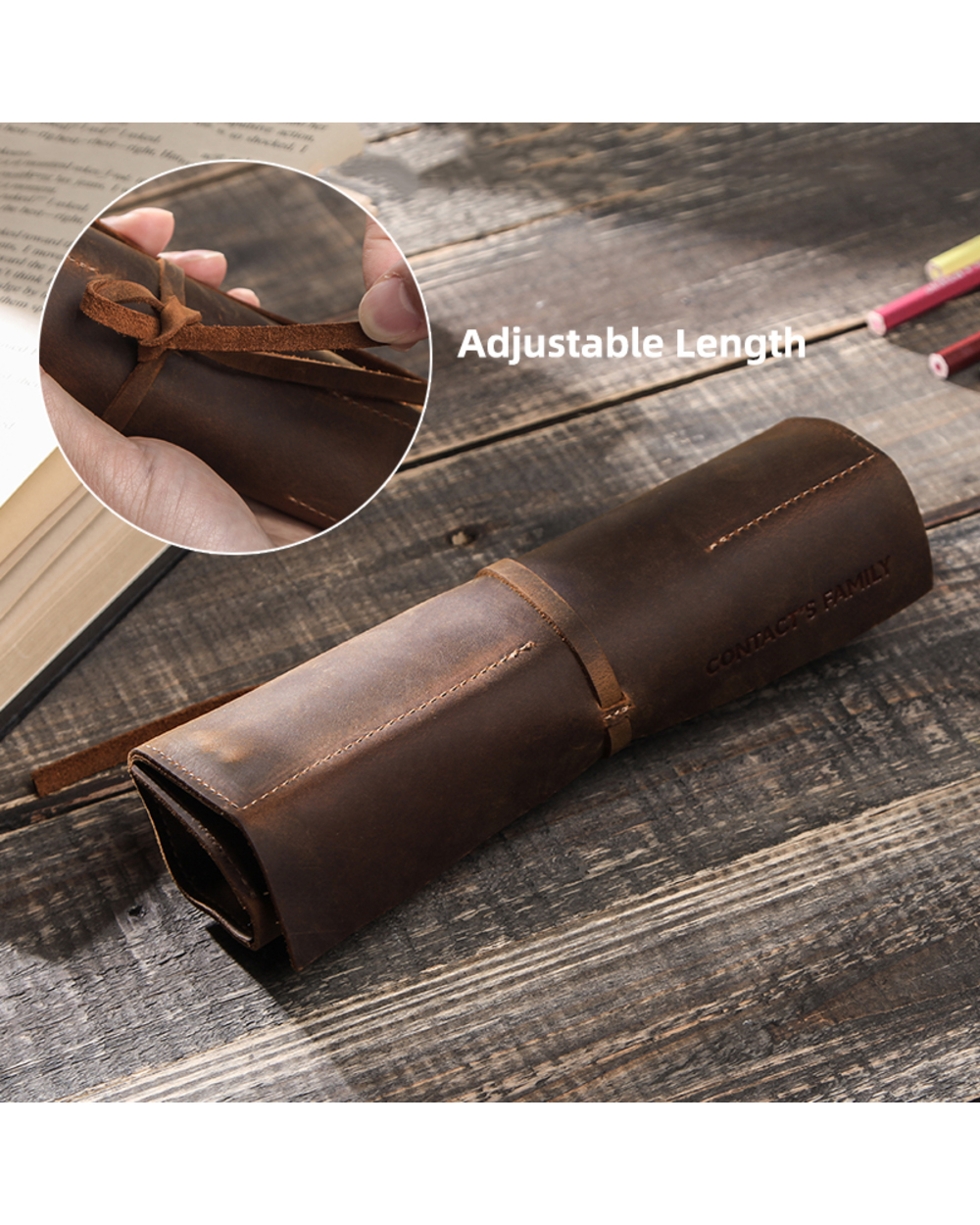Genuine Leather Retro Luxury Pencil Cases Roll Pen Bag Storage Pouch For Stationery School Supplies Makeup Cosmetic Bag front-1