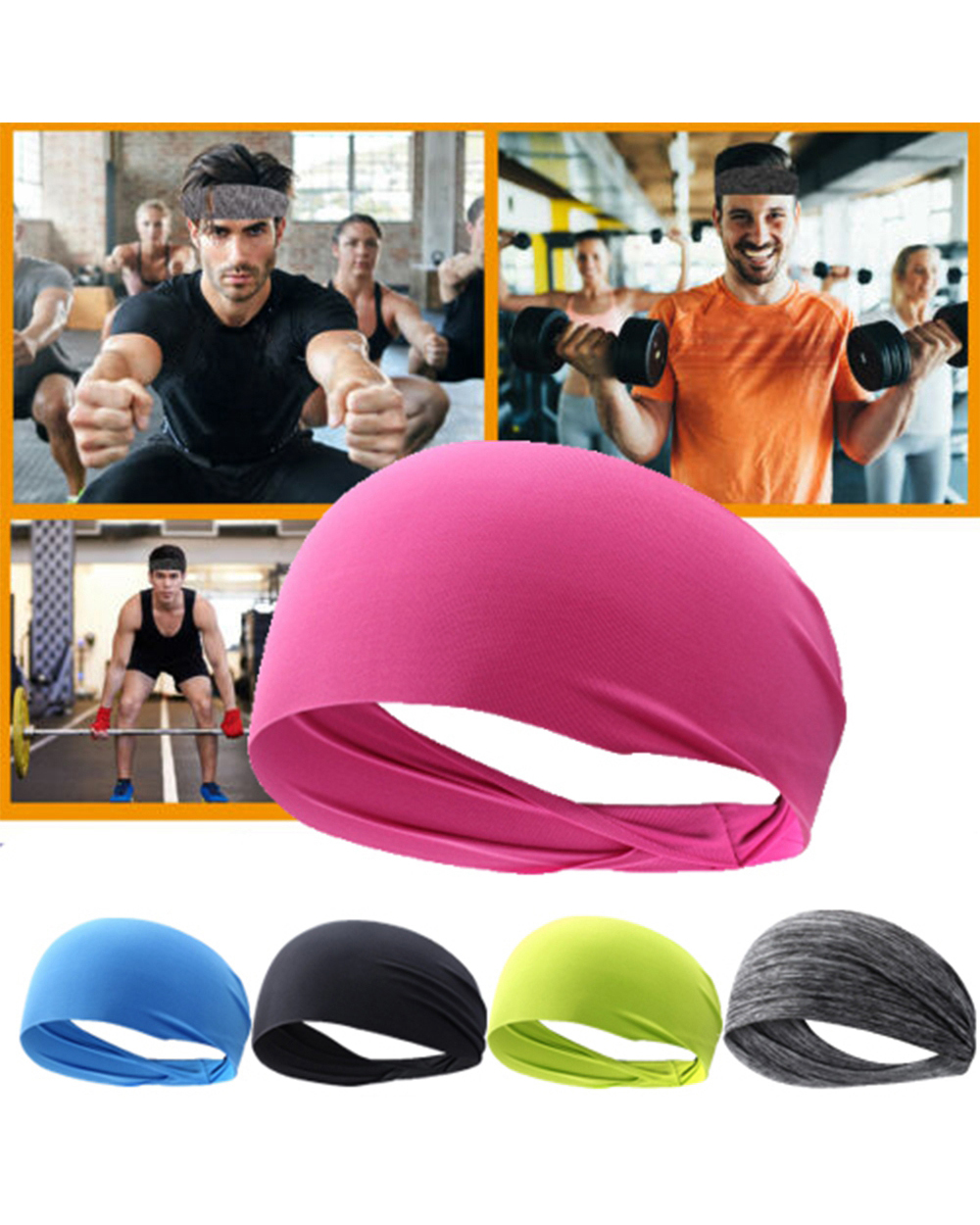 2020 Unisex Eic Yoga Headband Sport Sweatband Running Sport Hair Band Turban Outdoor Gym Sweatband Sport Bandage Accry front-2