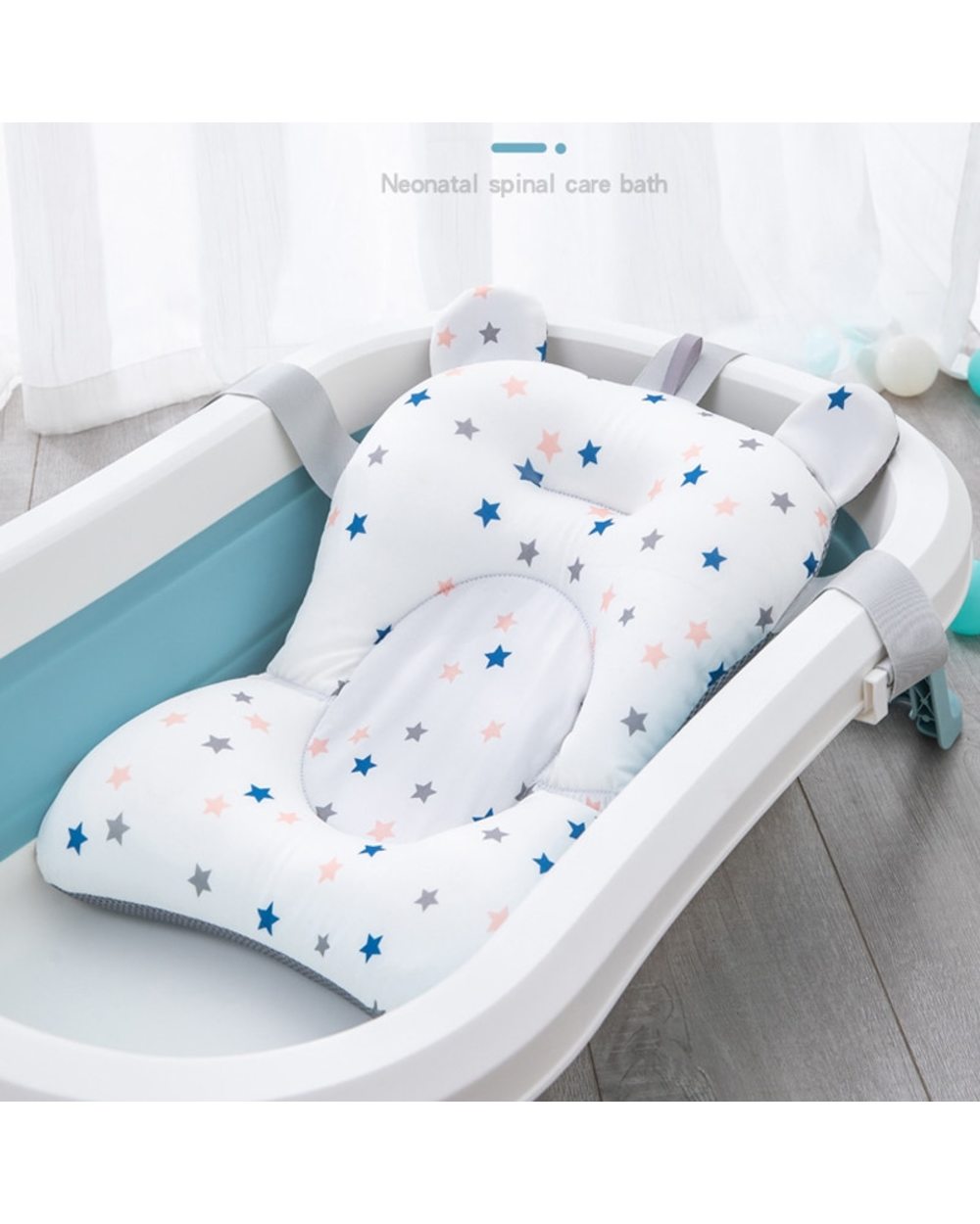 Baby Bath Seat Support Mat Foldable Baby Bath Tub Pad- Newborn Bathtub Pillow Infant Anti-Slip Soft Comfort front-3