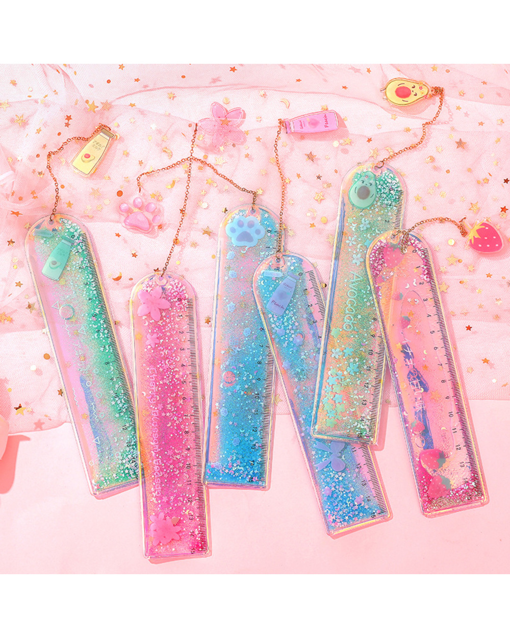 1 Pcs/Lot Oil Flow Sand Bookmark Rulers Kawaii Laser Girl Drawing Template Lace Sewing Ruler Stationery Office School front-1