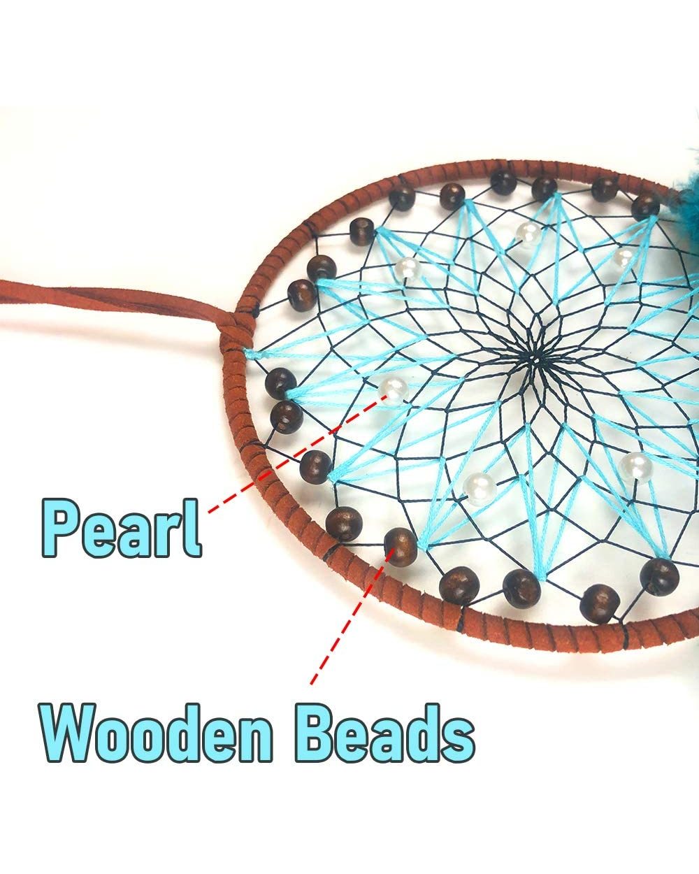 Nordic Dream Catcher Home Cecor Garden Decoration Outdoor Room Wall Decor Ramadan Beads Blue Feather Craft Gift VG06 front-3