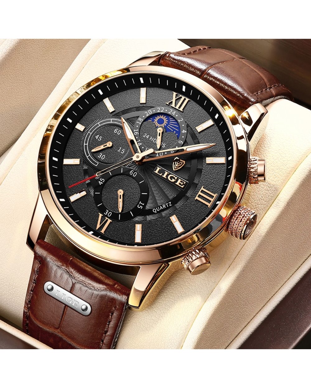 Men's Watches Leather Quartz Watch Sports Waterproof front-0