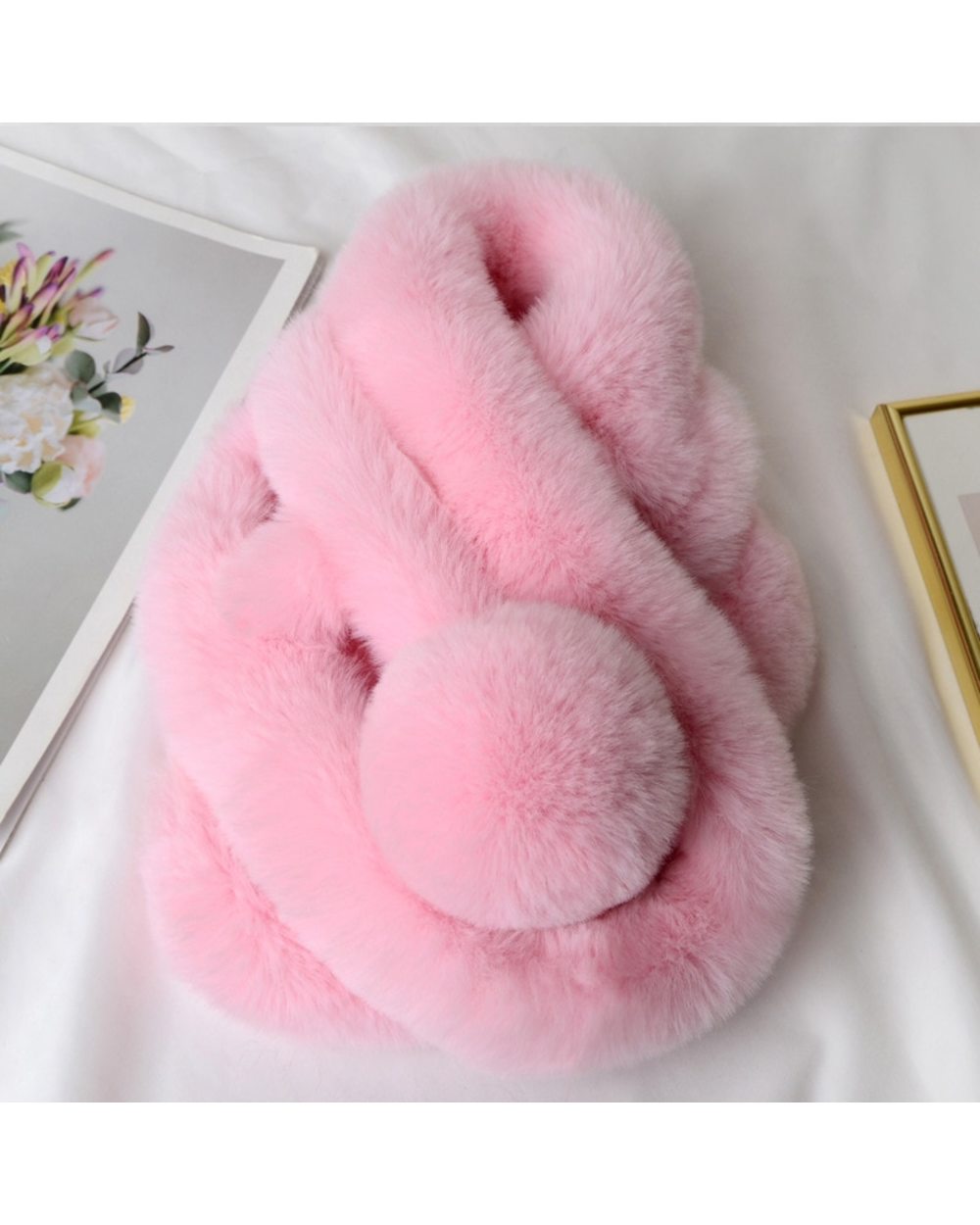 Women Winter Scarf Female Faux Rabbit Fur Neckerchief Plush Thick Warm Scarves Solid Color Imitation Fur Grass Neck Col front-3