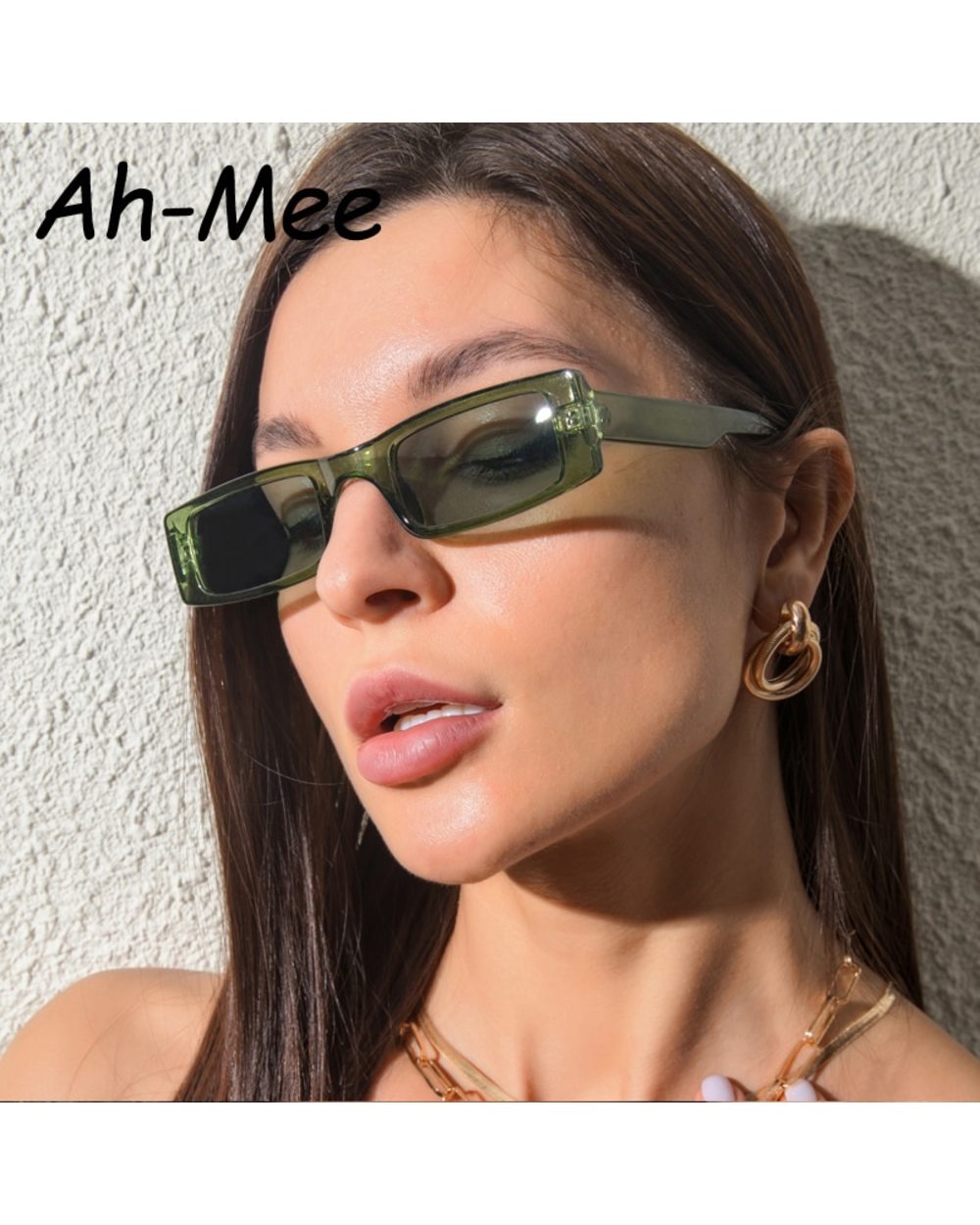 New Rectangle Sunglasses Women Fashion Small Square Frame Vintage Brand Sun Glasses Men Shades Retro Clear Green Oculos front-5
