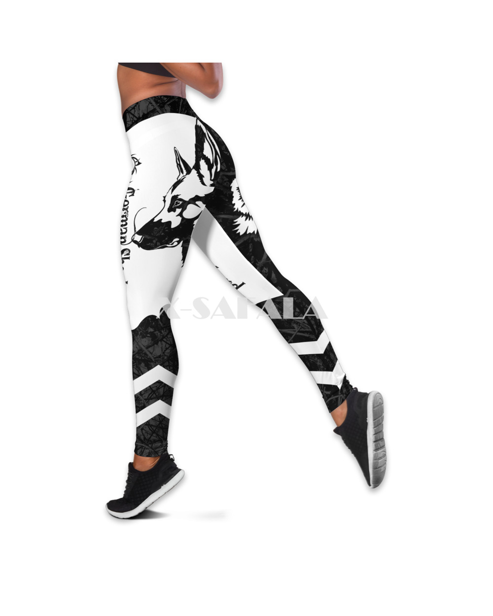 German Shepherd Black Tattoos Two Piece Yoga Set Women 3D Print Vest Hollow Out Tank Top High Waist Legging front-2