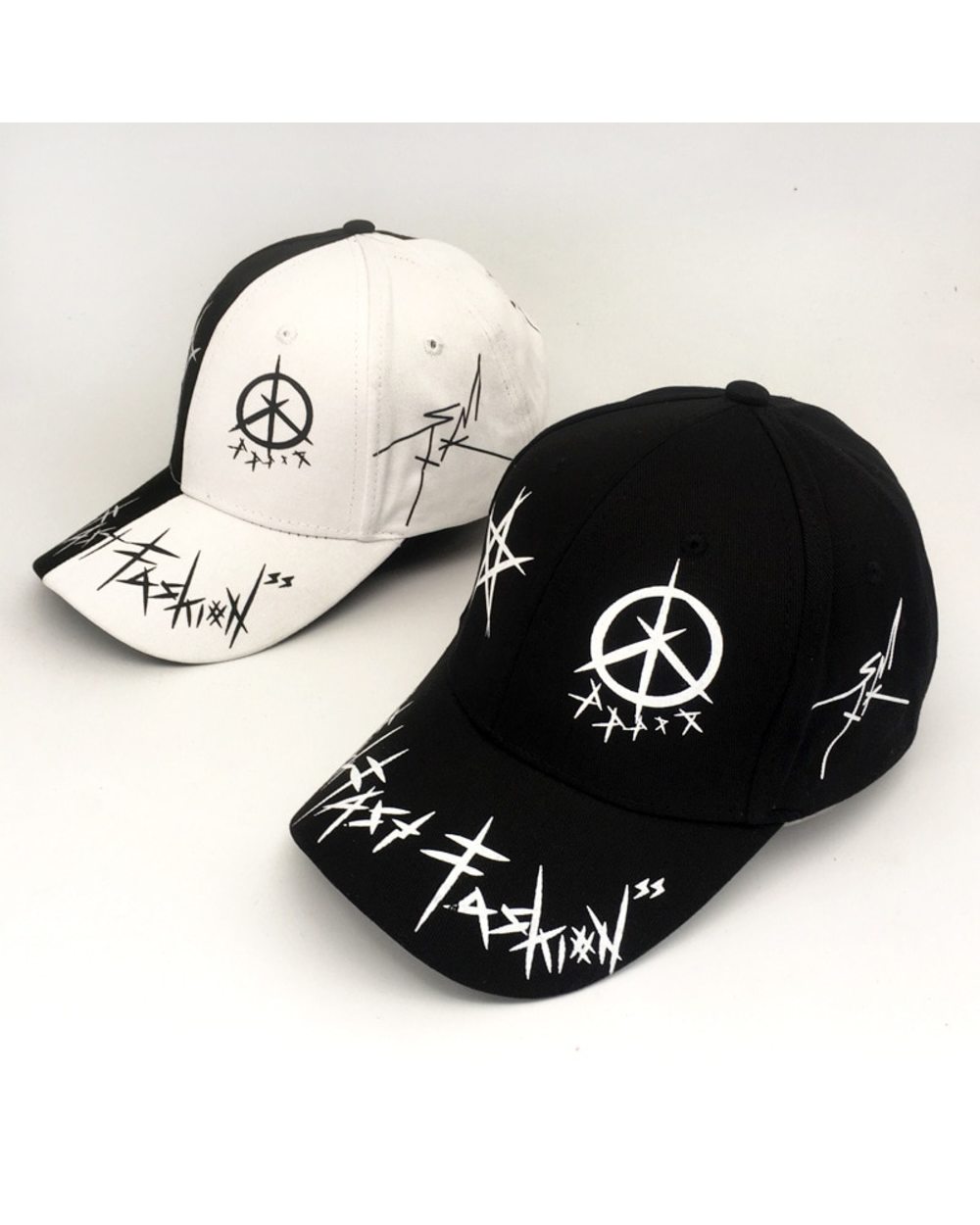 Men Women The Spring Summer Sun Hat Cap White Color Matching Pentagram Snapback Graffiti Baseball Cap Hip Hop Fashion C front-1