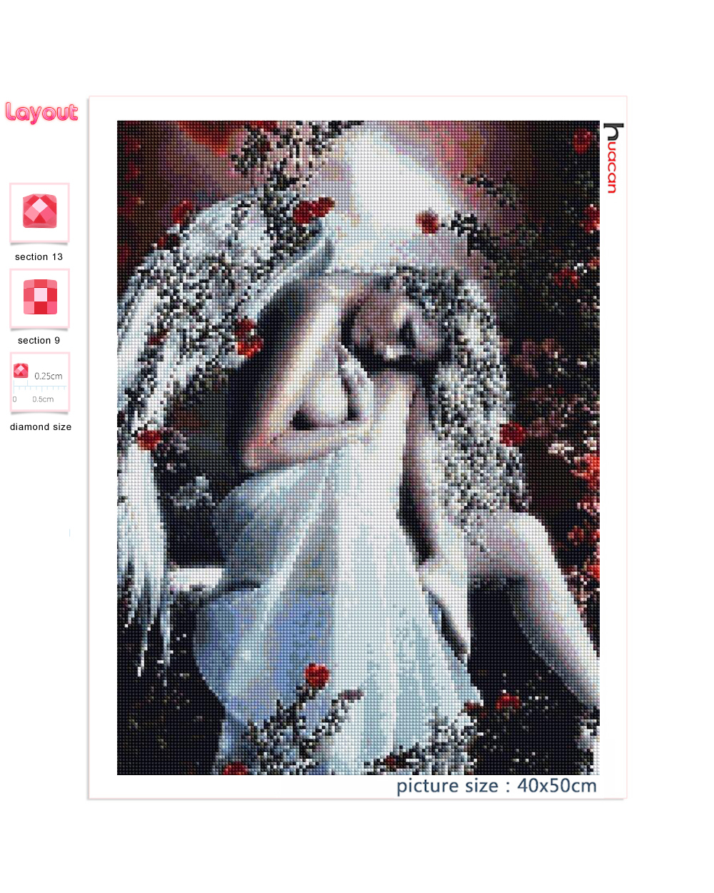 Huacan Diamond Painting Full Drill Girl Angel Cross Stitch Embroidery Mosaic Woman Flower Home Decor Diamond Art front-2