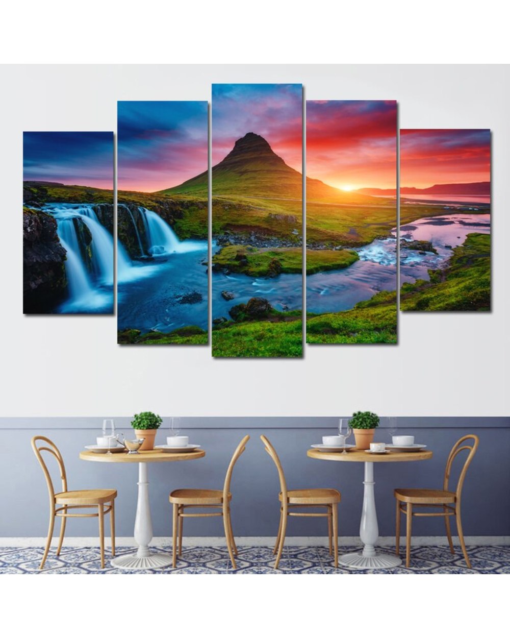 Mountain River Landscape Picture Print Scenery 5 Panel Canvas Art Wall Decor front-0