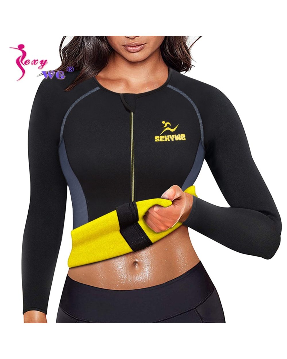 Long Sleeve Yoga Fitness Tight Women Neoprene Sauna Suit Waist Trainer Zipper Shapewear front-0