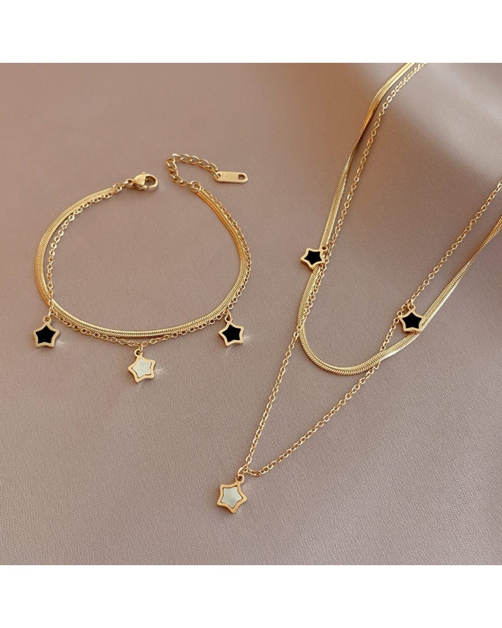 2 Layer Enamel Star Pendant Necklace Bracelet front-0