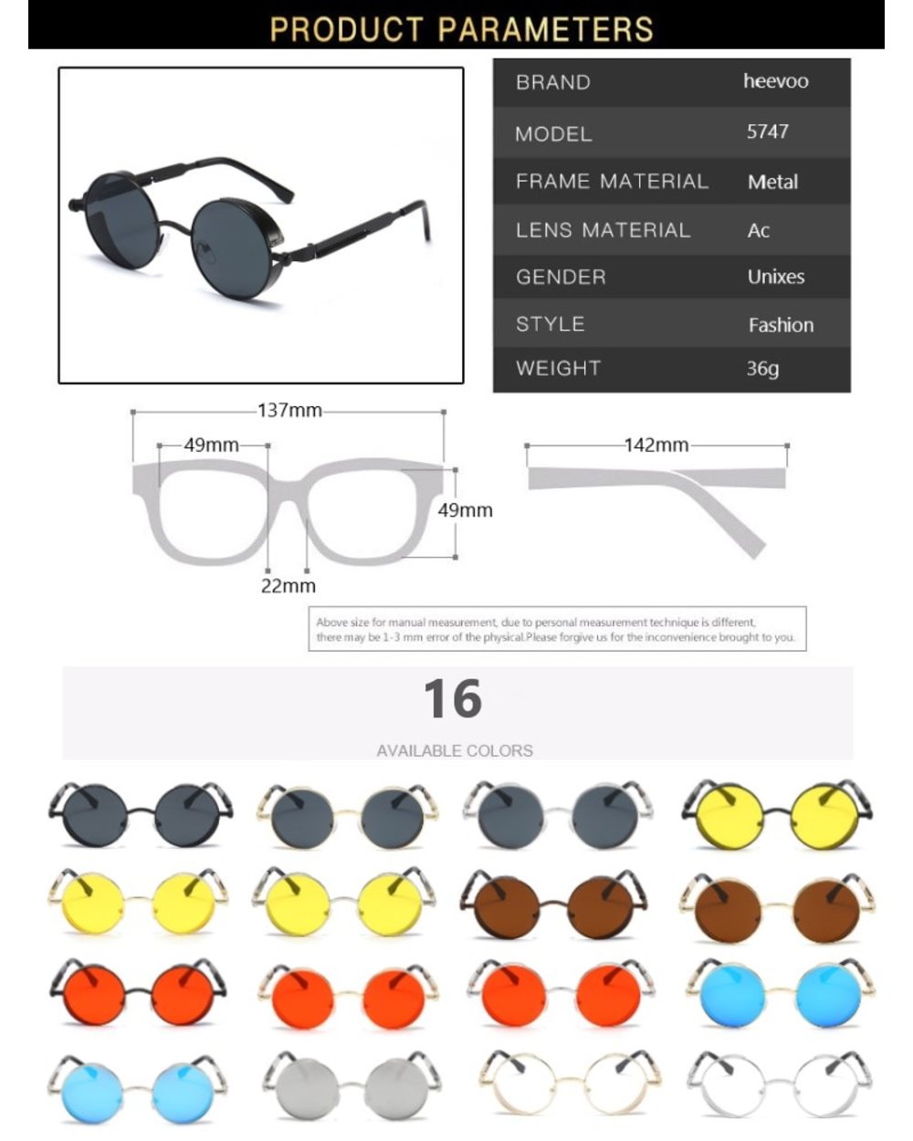 Metal Steampunk Sunglasses Men Women Fashion Round Glasses Brand Designer Vintage Sun Glasses High Quality Oculos De So front-4