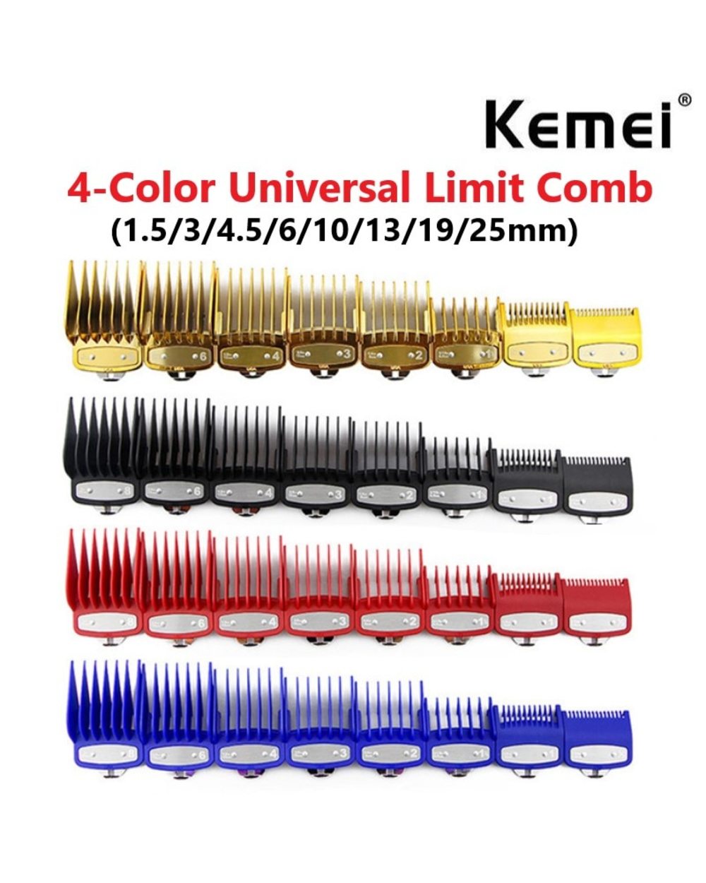 Kemei Hair Clipper Limit Comb Guide Attachment Size Barber Replacement 1.5/3/4.5/6/10/13/19/25/Mm 8Pcs Set For 1990 809 front-0