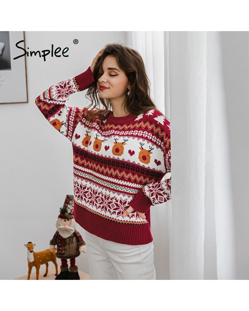 Christmas red long sleeve women casual sweater autumn winter Animal design female pullover Fashion knitted sweater tops front-2