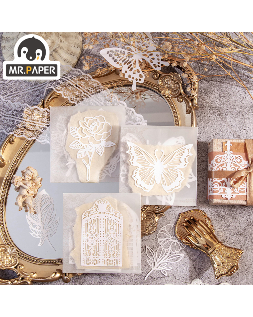 Mr. Paper 8 Designs Good Day Lace Story Series Hollow Lace Material Paper Diy Craft Writing Paper Collage Material Paper front-3