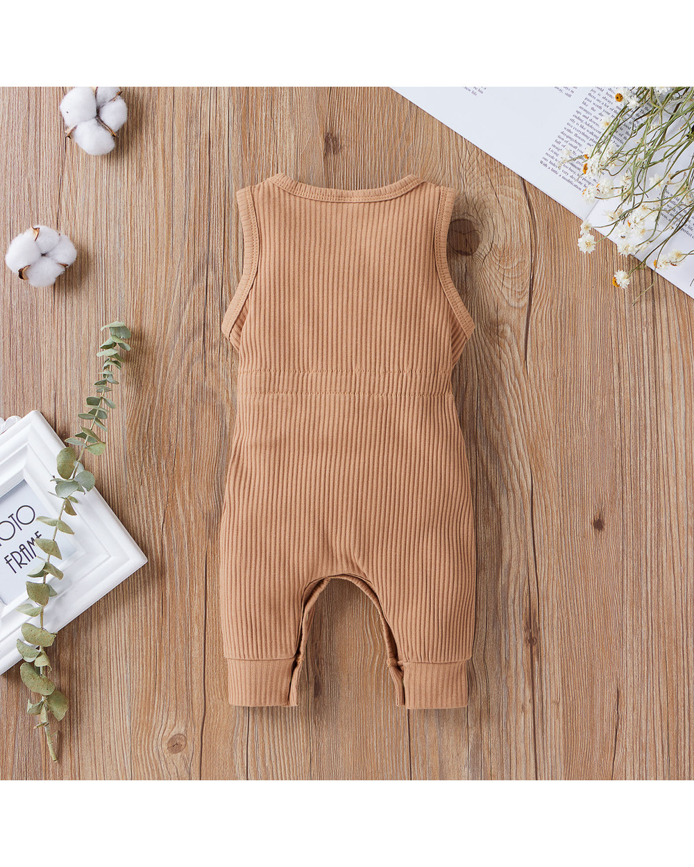 Infant Baby Girls Boys Solid Sleeveless Romper Jumpsuit Infant New Born Clothes One-Pieces Jumpsuit Baby Clothing front-3