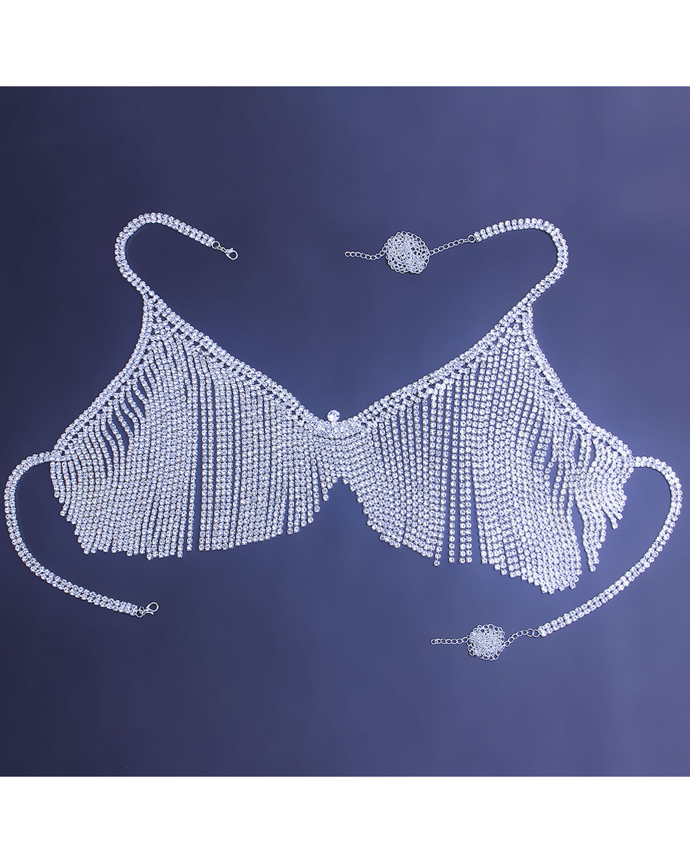 Rhinestone Chain Body Lingerie Set Charm Thong Tassel Bra front-1